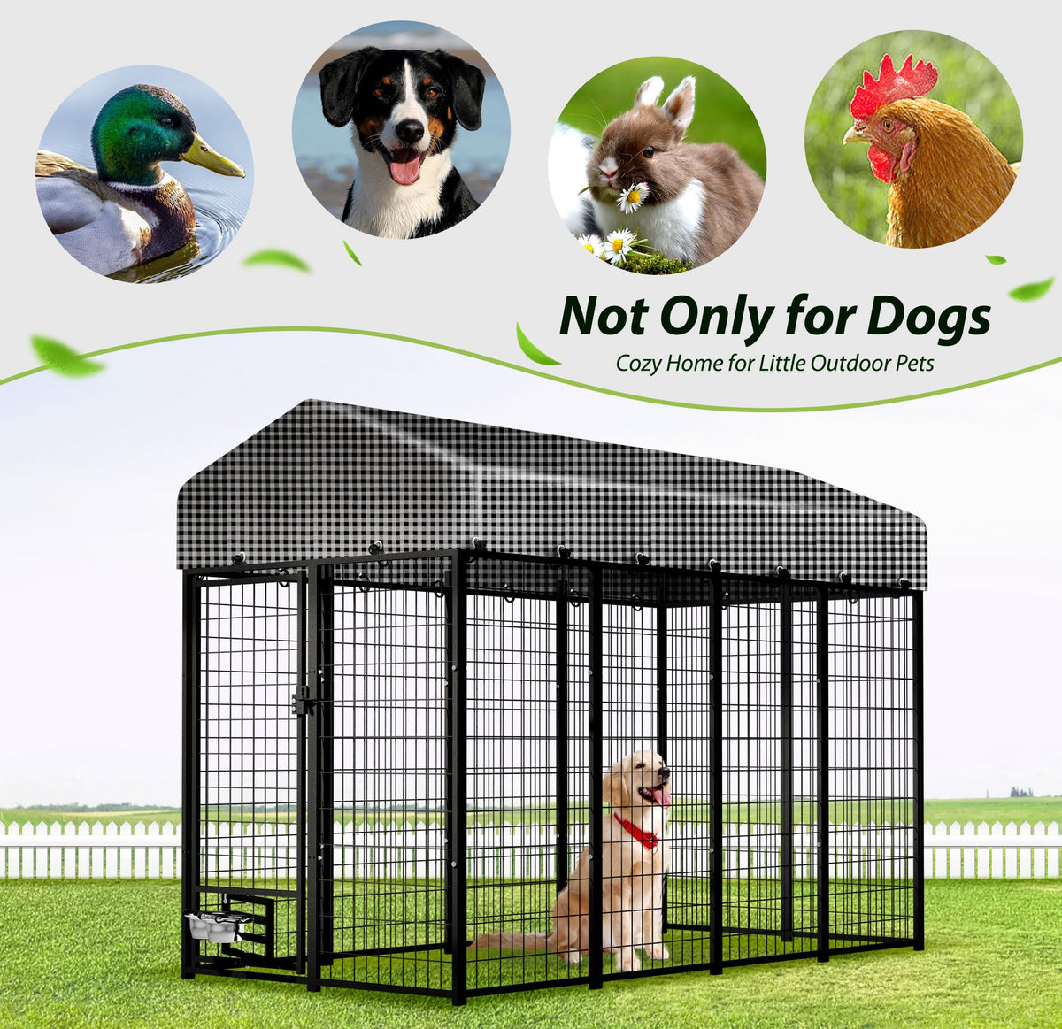 8x4x6 FT Outdoor Dog Kennel with Roof Cover N457253