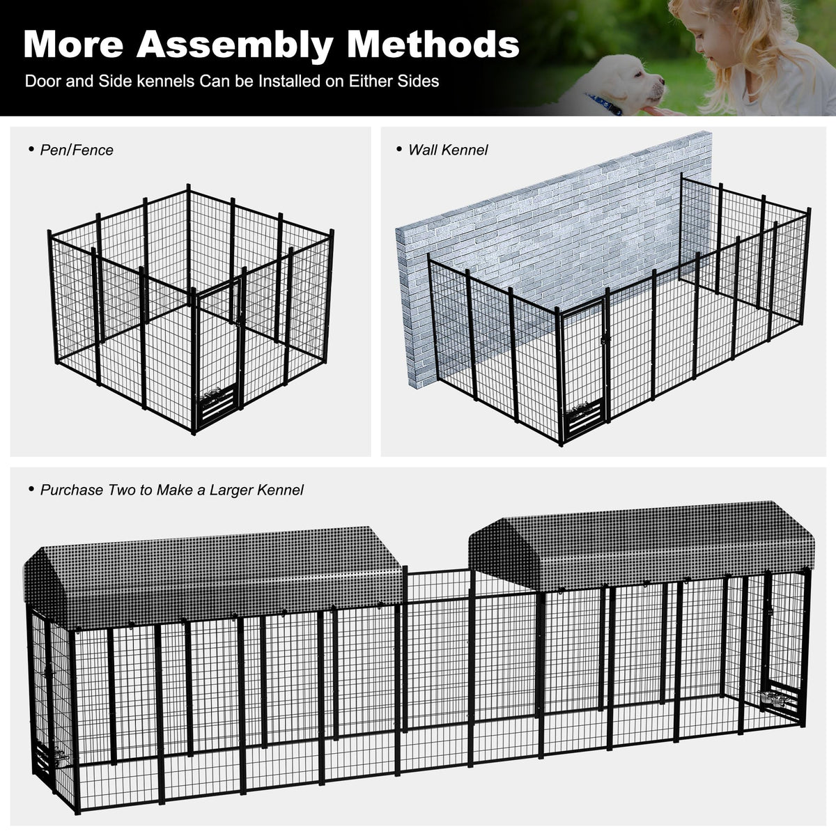 8x4x6 FT Outdoor Dog Kennel with Roof Cover N457253