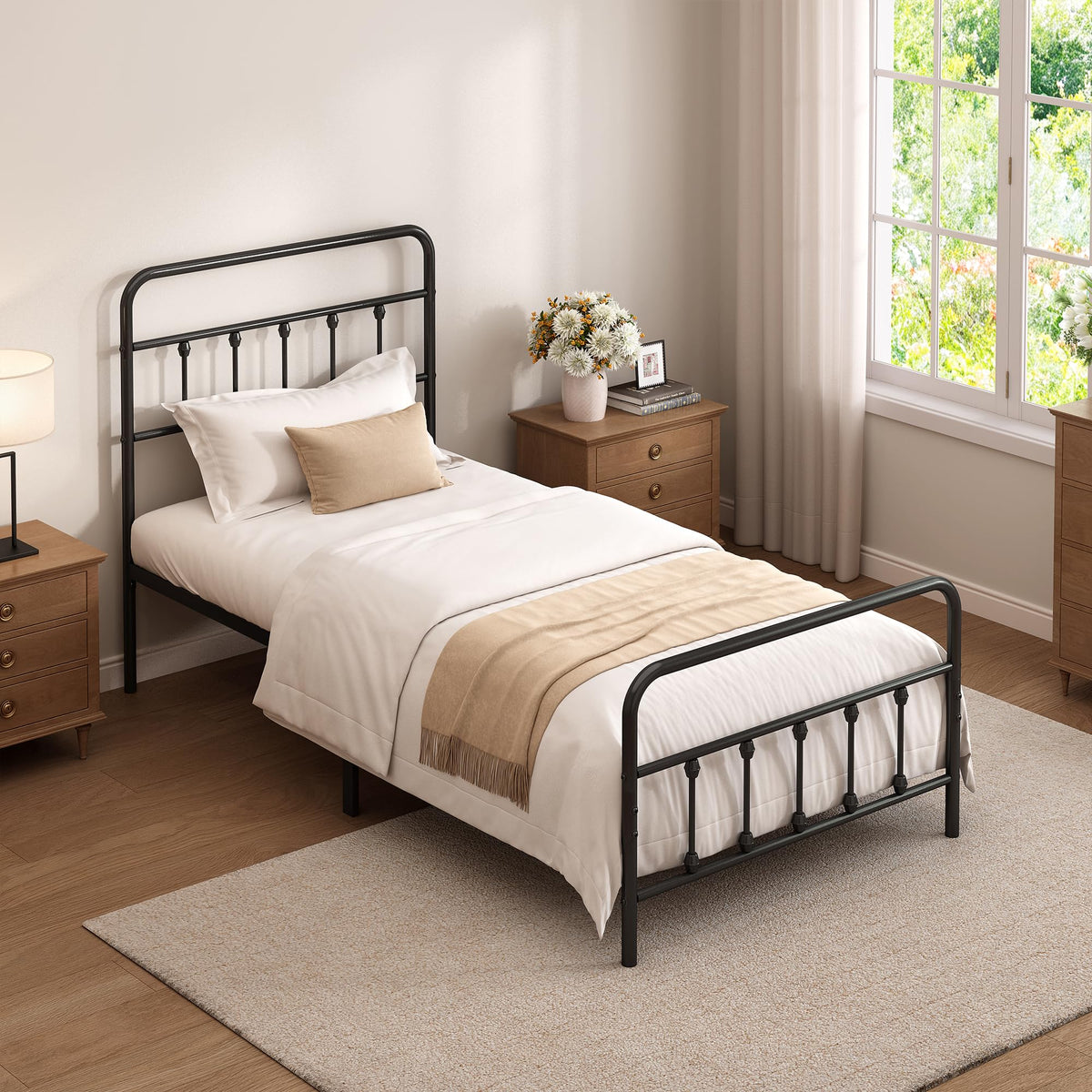 Twin Size Metal Bed Frame with Headboard and Footboard W9545