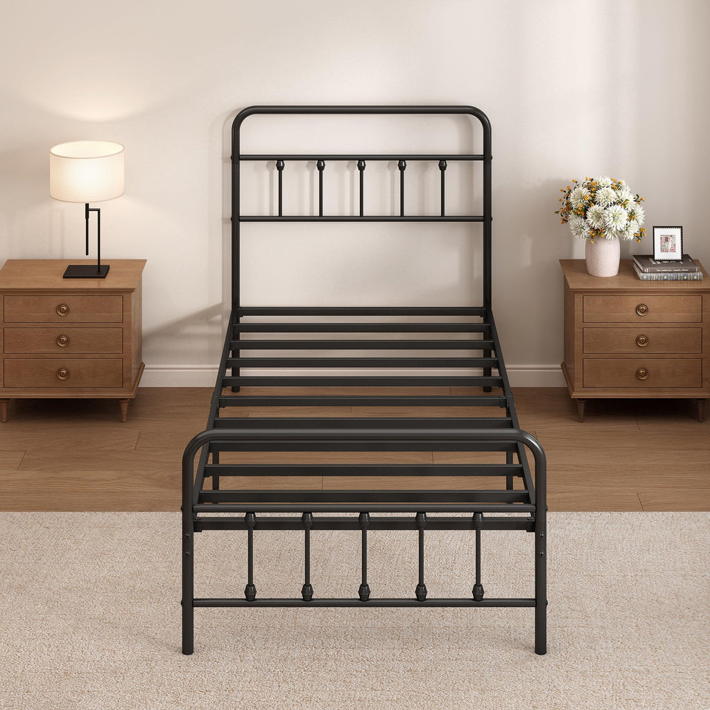 Twin Size Metal Bed Frame with Headboard and Footboard W9545