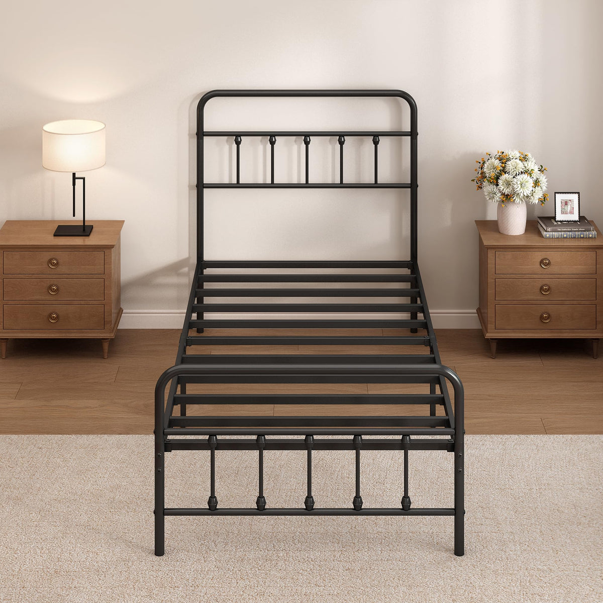 Twin Size Metal Bed Frame with Headboard and Footboard W9545