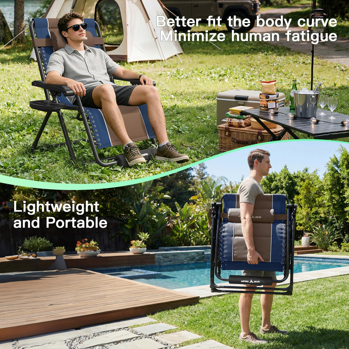 XXL Padded Zero Gravity Chairs Set of 2 Foldable Reclining Chair with Cup Holder P977727