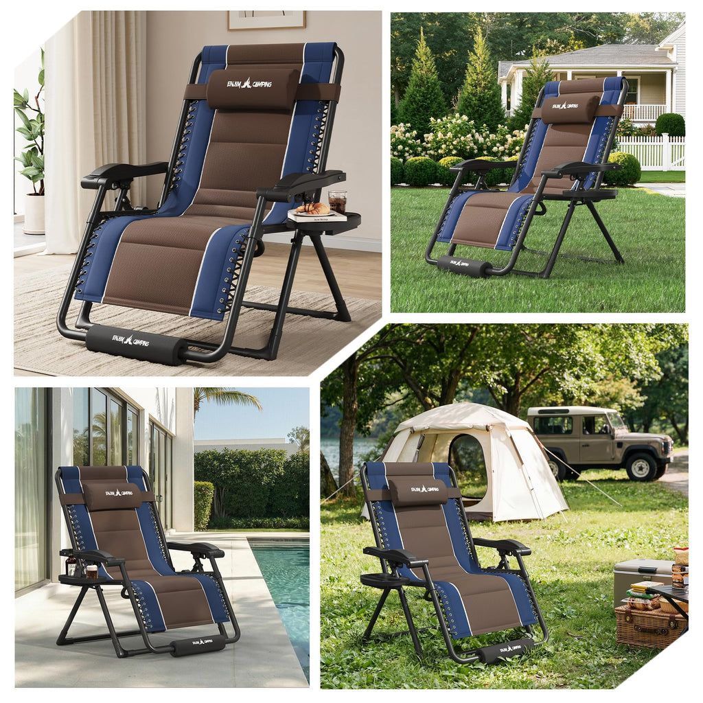 XXL Padded Zero Gravity Chairs Set of 2 Foldable Reclining Chair with Cup Holder P977727