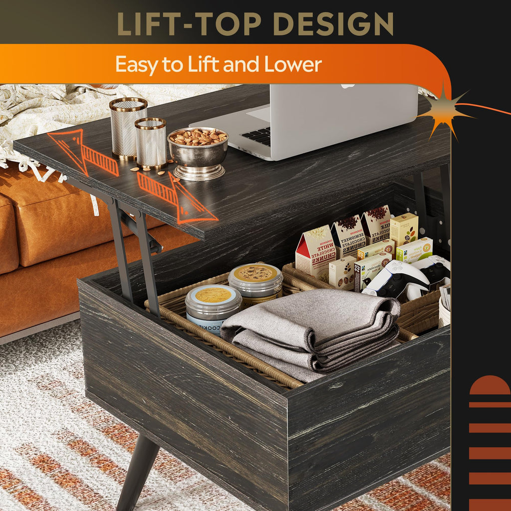 Lift Top Coffee Table with Hidden Storage, Black R4950