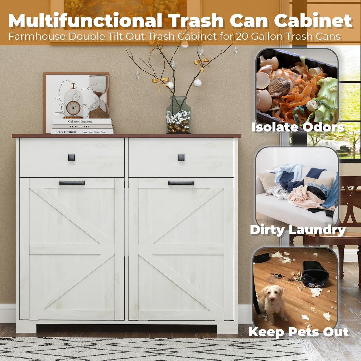 Double Tilt-Out Trash Cabinet for 2x10 Gallon Cans R293