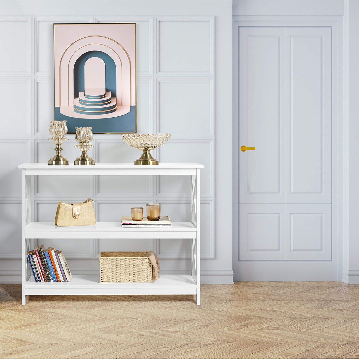 White 3-Tier Narrow Console Table F2754