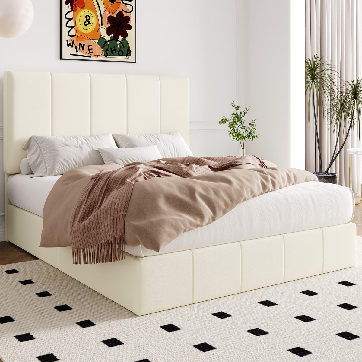 Queen Size Velvet Lift Up Storage Bed Frame I929