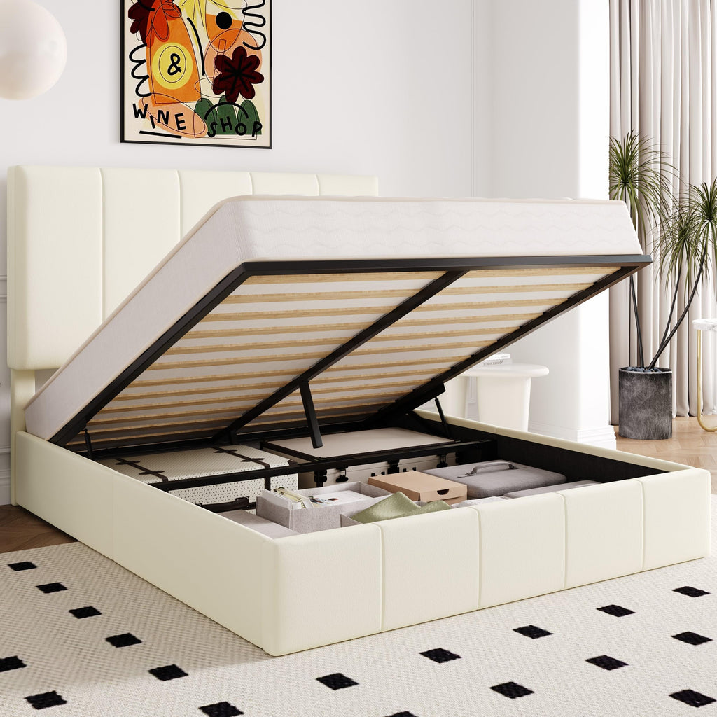 Queen Size Velvet Lift Up Storage Bed Frame I929