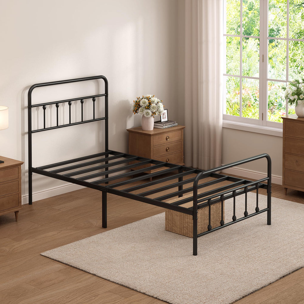 Twin Size Metal Bed Frame with Headboard and Footboard W9545